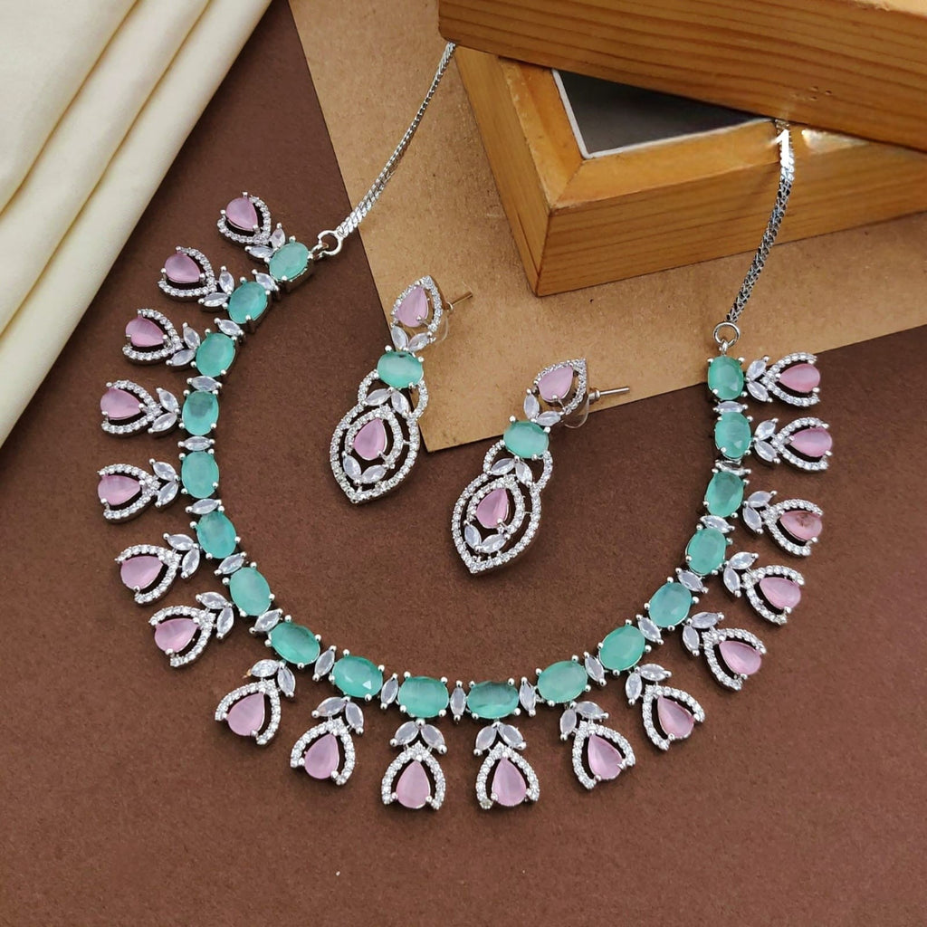 Silver-Plated Multicolor Stone Necklace Set | Indian Jewellery | Stone Jewellery Indian Neckles Set With Matching Earring Set