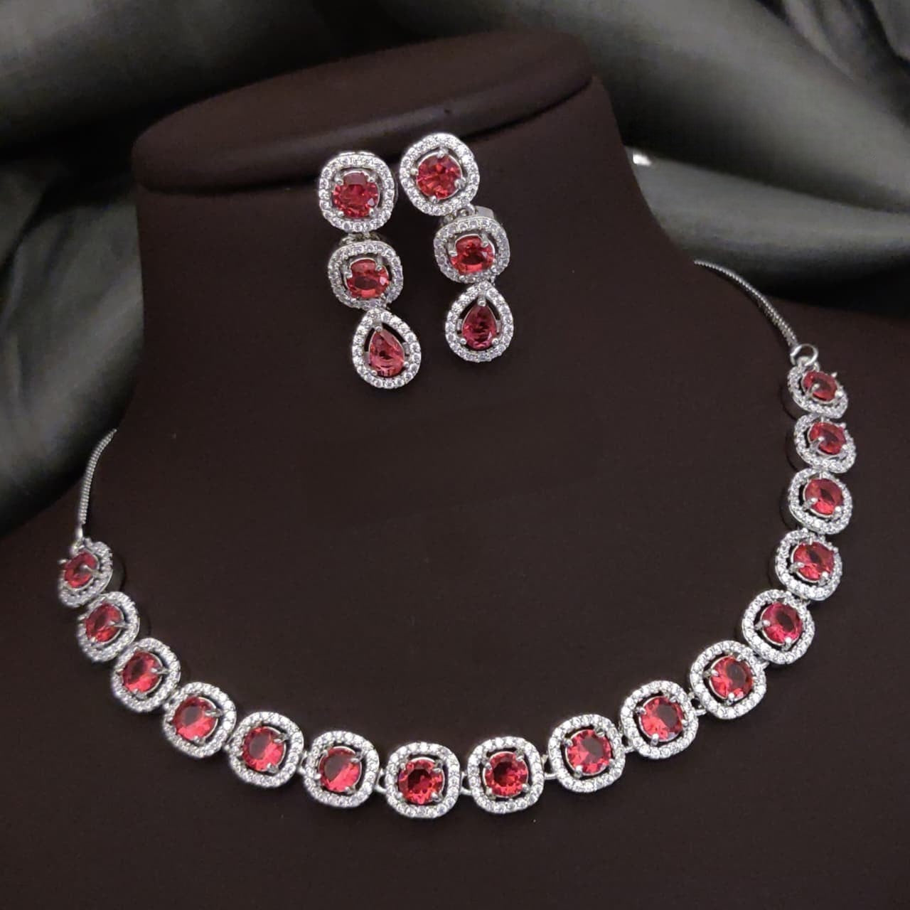 Silver-Plated Red Stone Necklace Set with Matching Earrings | Indian Jewellery | Stone Jewellery Indian Neckles Set