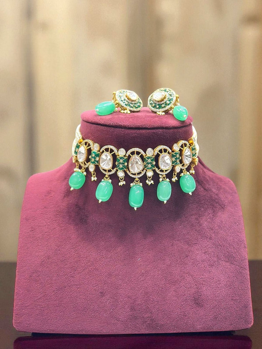 Pearl & Kundan Choker Necklace Set with Matching Earrings | Indian Jewellery | Beads & Ruby Detailing Jewellery Indian Neckles Set