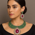 Emerald Choker Necklace Set with Pendant & Earrings | Sparkling Indian Jewellery | Elegant Indian Necklace Set