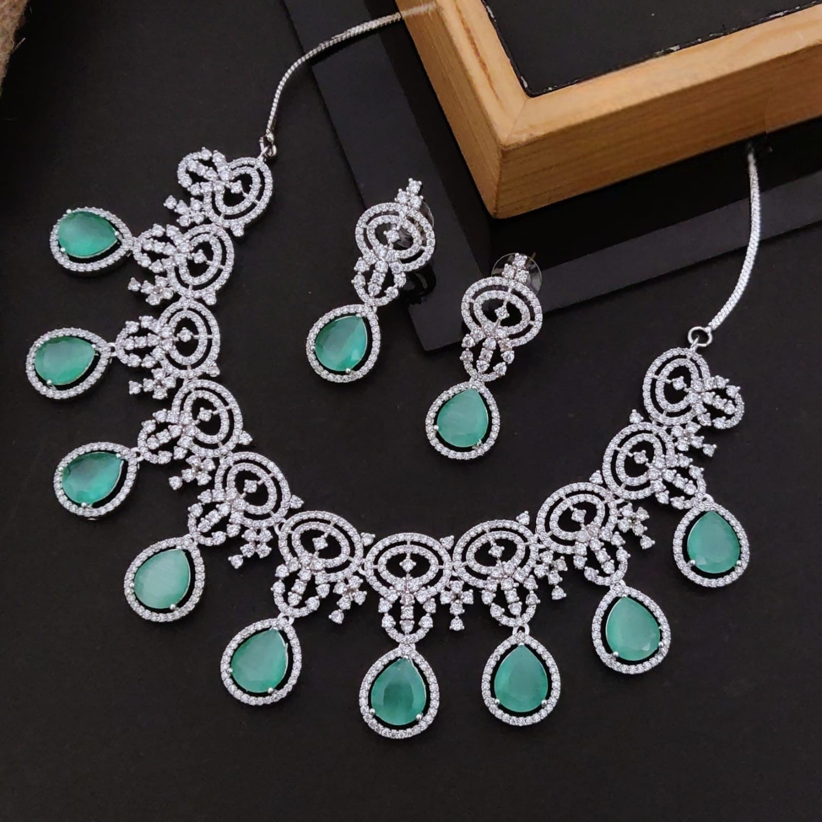 Elegant Pink Stone & CZ Diamond Necklace Set with Earrings | Bridal & Party Jewelry
