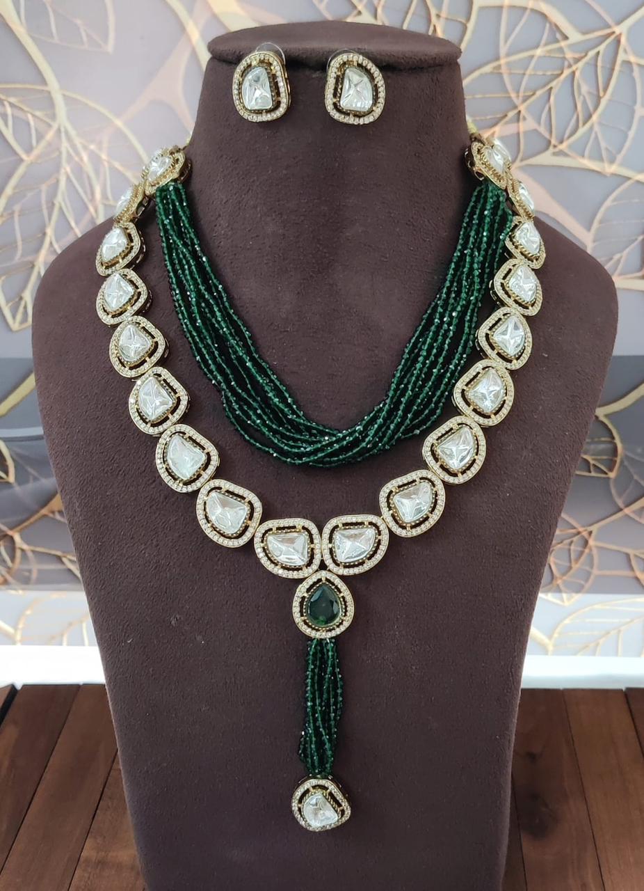 Beaded Kundan Necklace Set with Earrings | Indian Jewellery | Premium Beaded Kundan Jewellery Indian Neckles Set