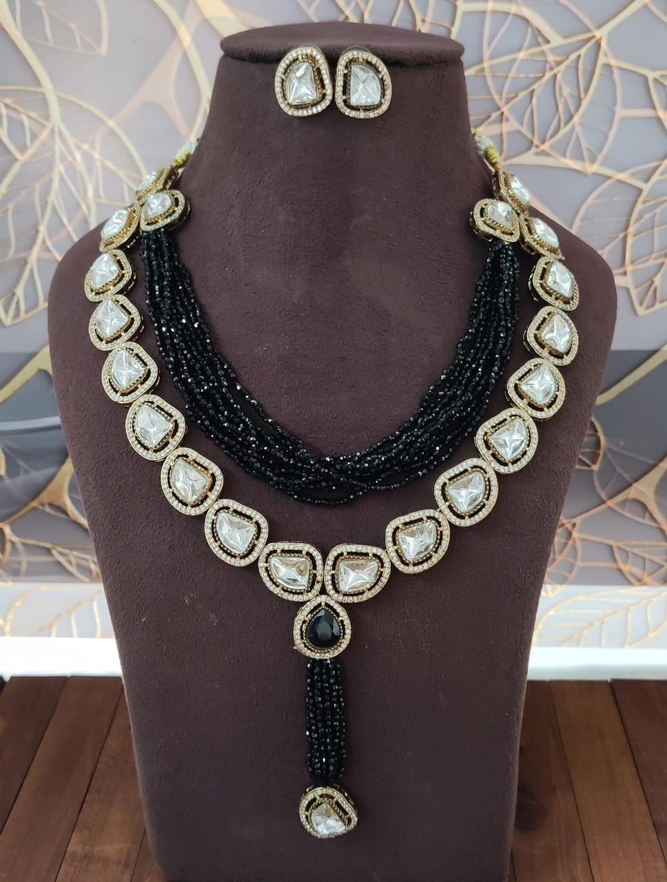 Beaded Kundan Necklace Set with Earrings | Indian Jewellery | Premium Beaded Kundan Jewellery Indian Neckles Set