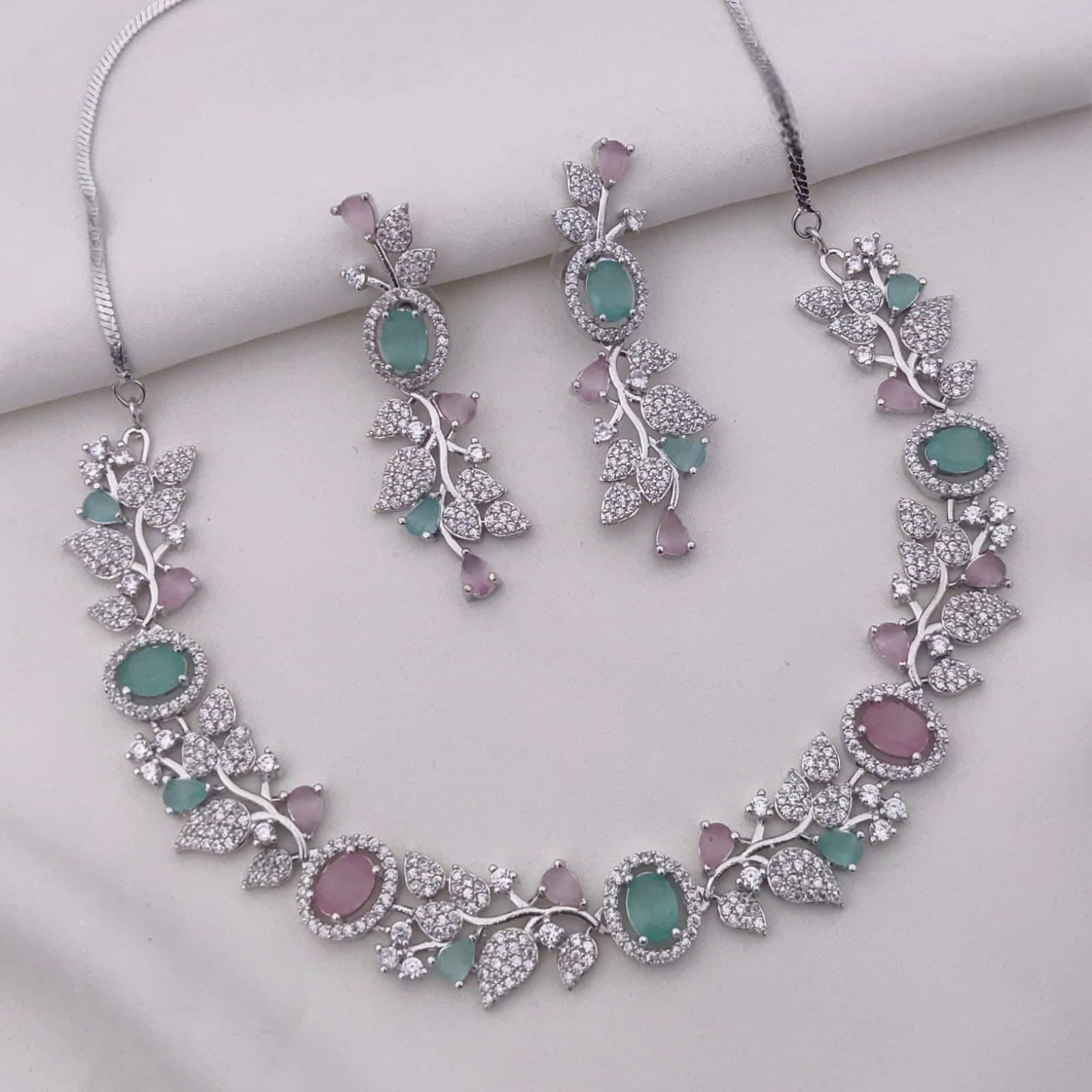 Sapphire Blue Stone Necklace Set with Earrings | Indian Jewellery | Premium Stone Jewellery Indian Neckles Set