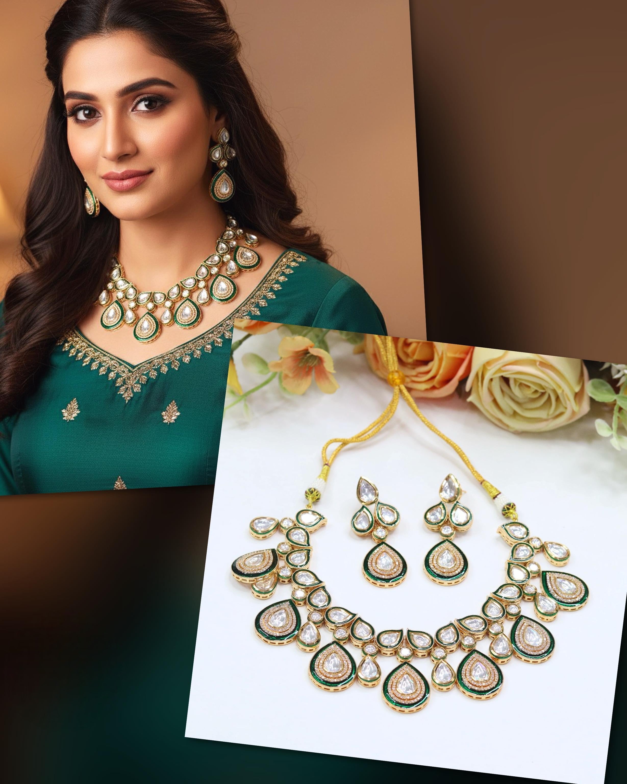Kundan Stone Bridal Necklace Set | Indian Jewellery | Beautiful Kundan Stone Jewellery | Indian Necklace Set With Earrings Set