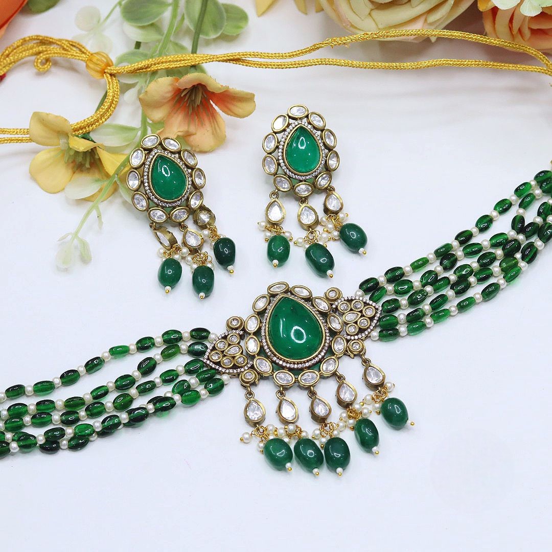 Stone Kundan Choker Necklace Set | Indian Jewellery | Stone Kundan Indian Necklace Set with Matching Earrings | Indian Jewellery for Women