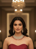 Royal Silver Choker Necklace Set with Ruby Red Stone Drops | Kundan Beads Indian Jewellery | Elegant Bridal Necklace with Earrings