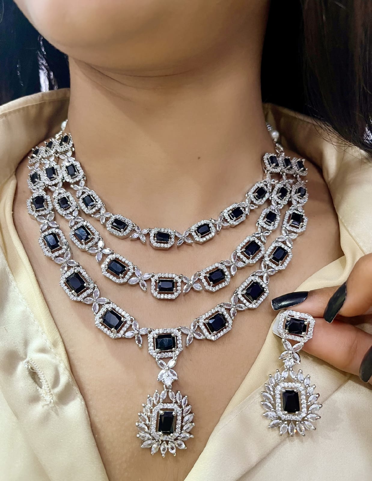 Green American Diamond Necklace Set for Brides | Indian Party Wear Jewelry Online