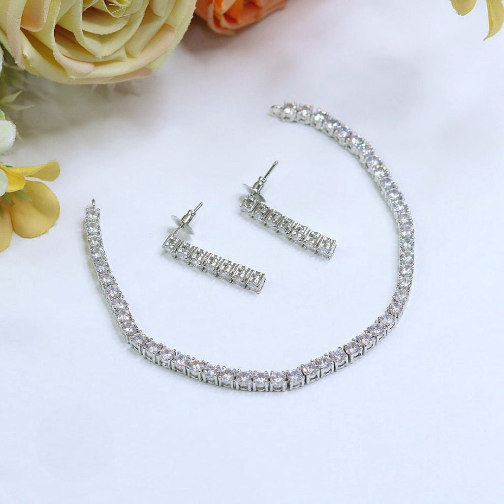 Exclusive CZ Necklace Set with Earrings | Delicate Designer Indian Necklace Set