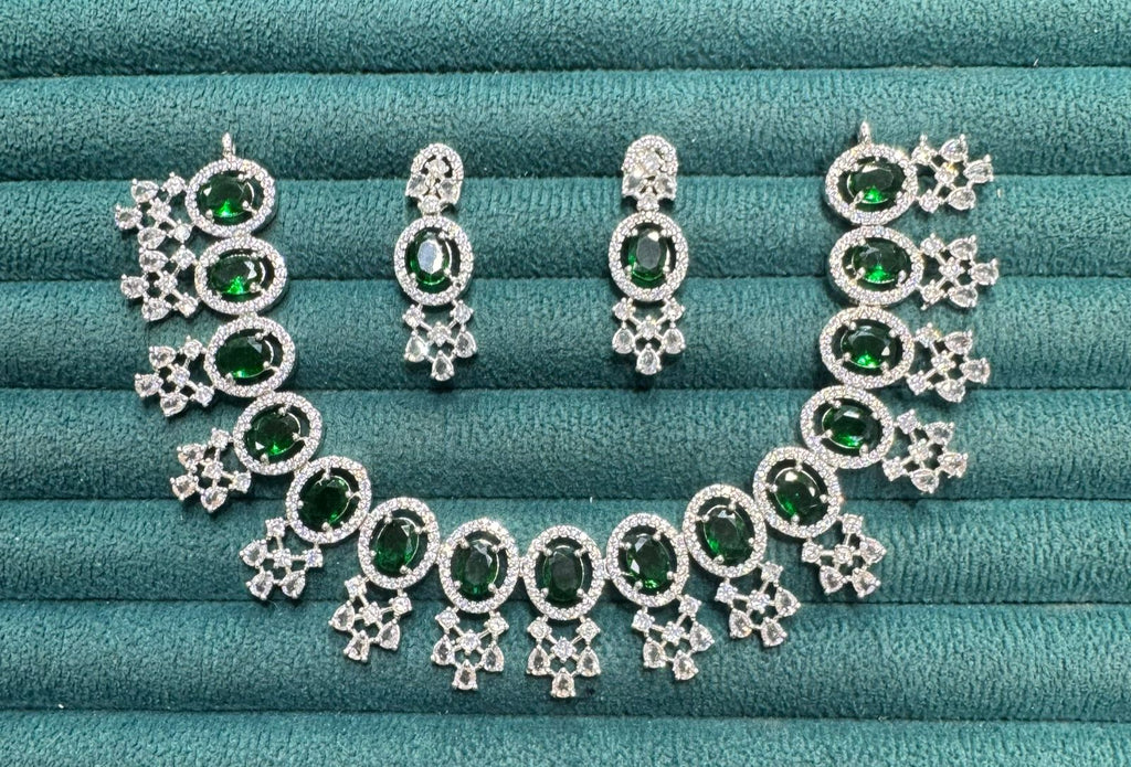 Stone Diamond-Studded Necklace Set with Earrings | Indian Jewellery | Stone Diamond Jewellery | Indian Necklace Set