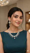 Premium Silver & Pink Stone Necklace Set with Matching Earrings | Indian Jewellery | Stone Jewellery | Indian Neckles Set for Women