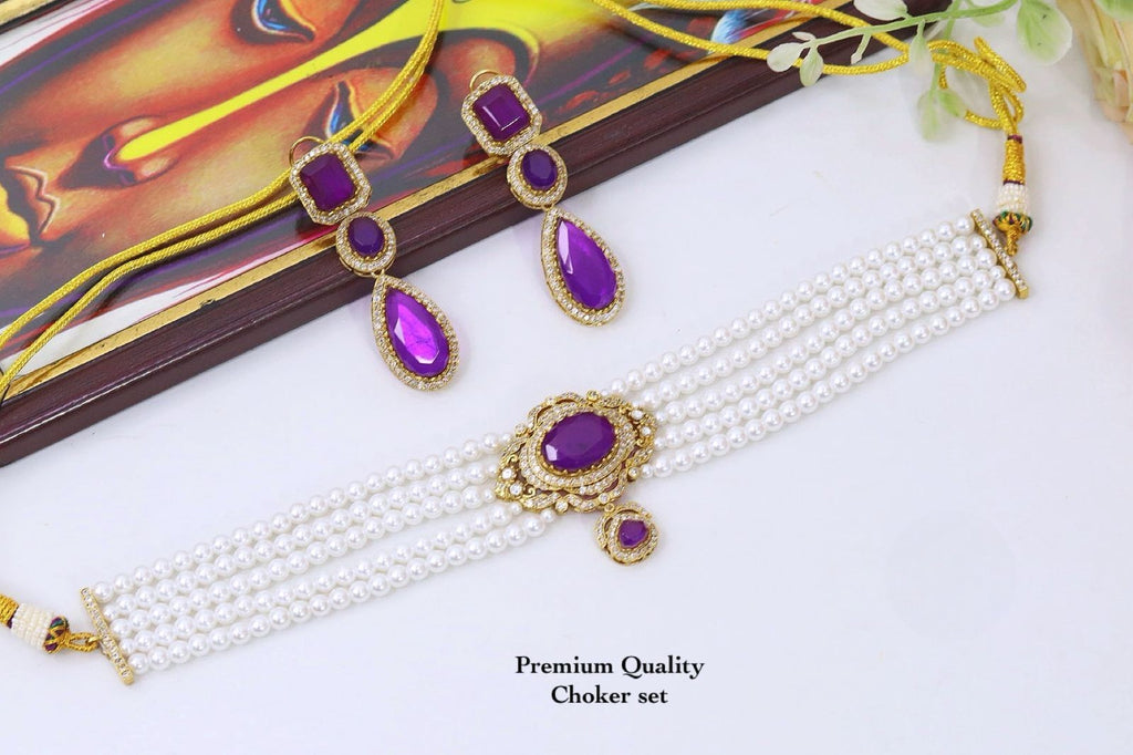 Sabyasachi Inspired Multi-Strand Pearl Choker Necklace Set with Teardrop Earrings | Royal Indian Bridal Kundan Wedding Jewellery