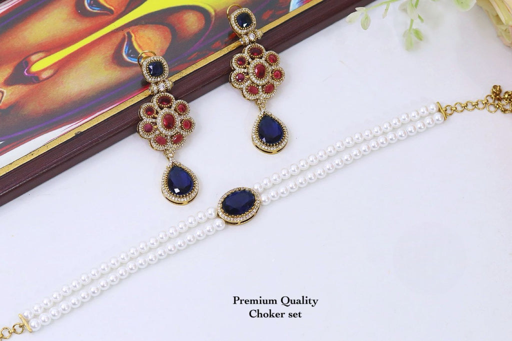 Celebrity Inspired Pearl Choker ⁠Bridal Necklace Set & Handcrafted Earrings – Antique Gold Kundan Style Indian Wedding Jewelry