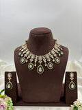Ruby Red Kundan Polki Necklace Set with Matching Earrings – Bridal Tear Drop Design in Antique Gold Finish