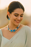 Elegant Blue Stone Necklace Set with Earrings | Designer Party & Wedding Jewelry for Women