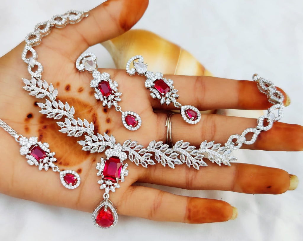Silver-Plated Necklace Set with Earrings & Maang Tikka | Indian Jewellery | Silver Plated Jewellery | Indian Necklace Set