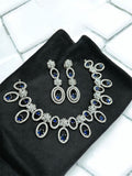 Traditional Silver Plated Round Shaped AD CZ Stone Necklace Earring Set