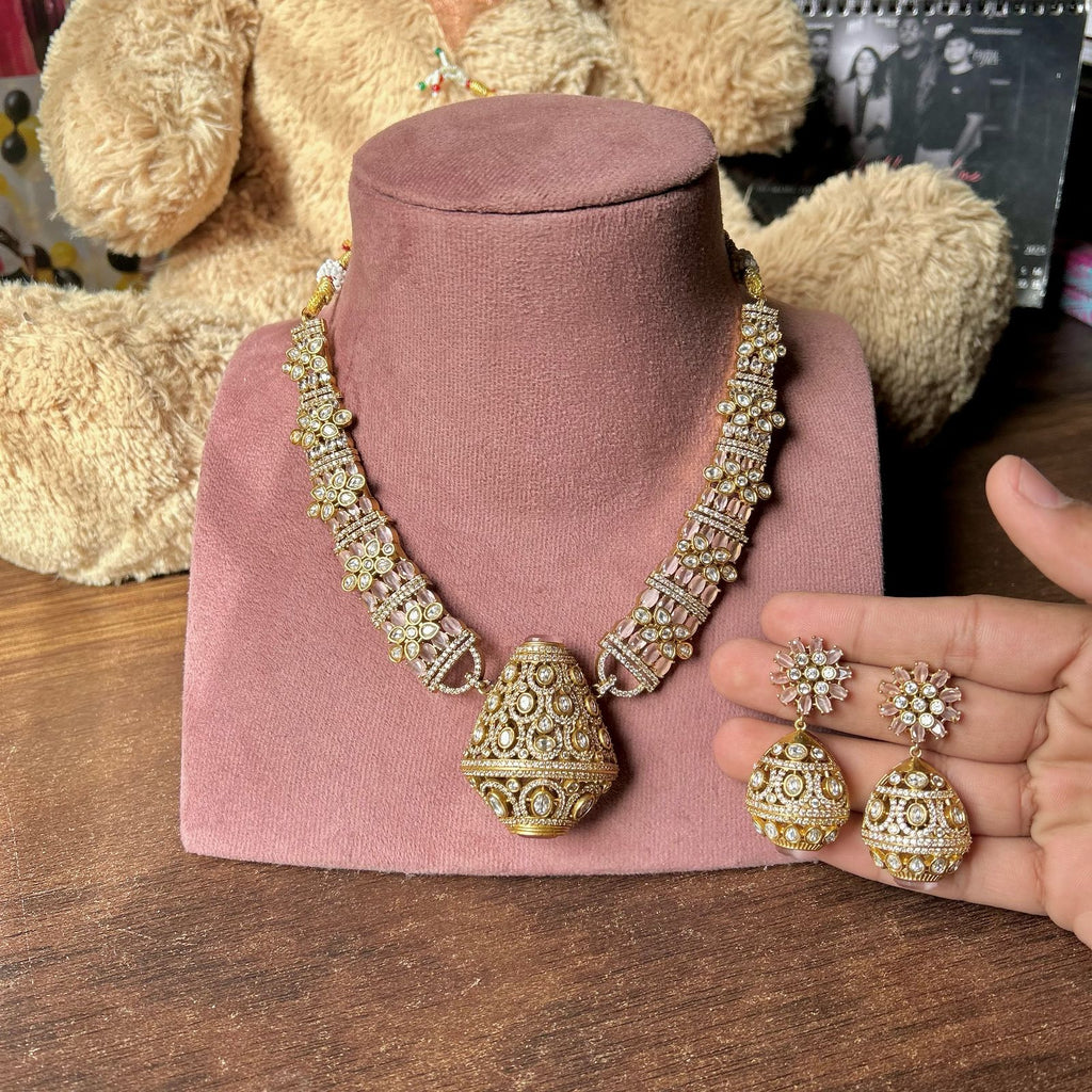 Traditional craftsmanship Indian cubic zirconia Necklace Earrings Set | Kundan Jewelry | AD Jewelry | Indian Jewelry