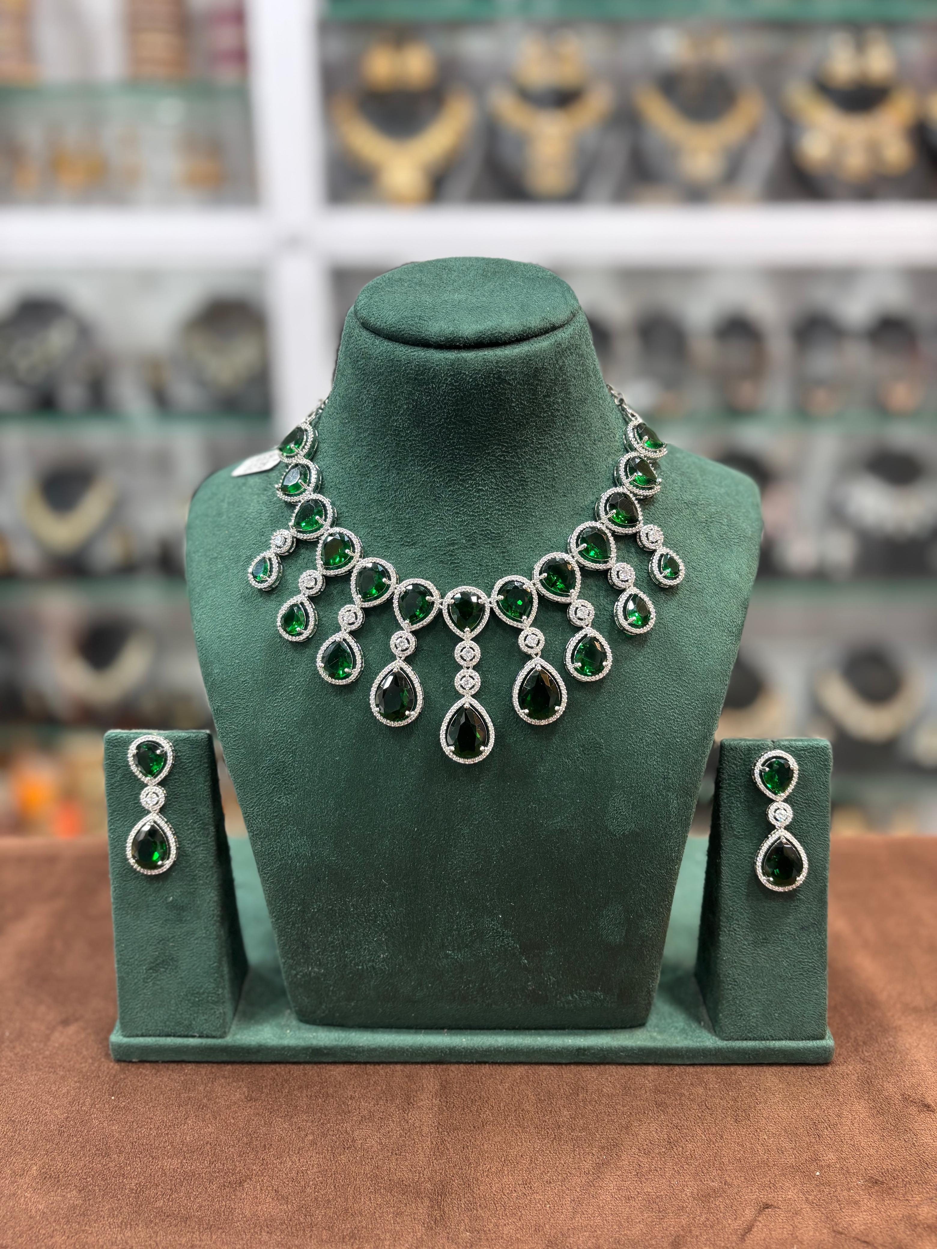 Bollywood Inspired AD Choker Earring Set - Celebrity Inspired CZ Choker Set