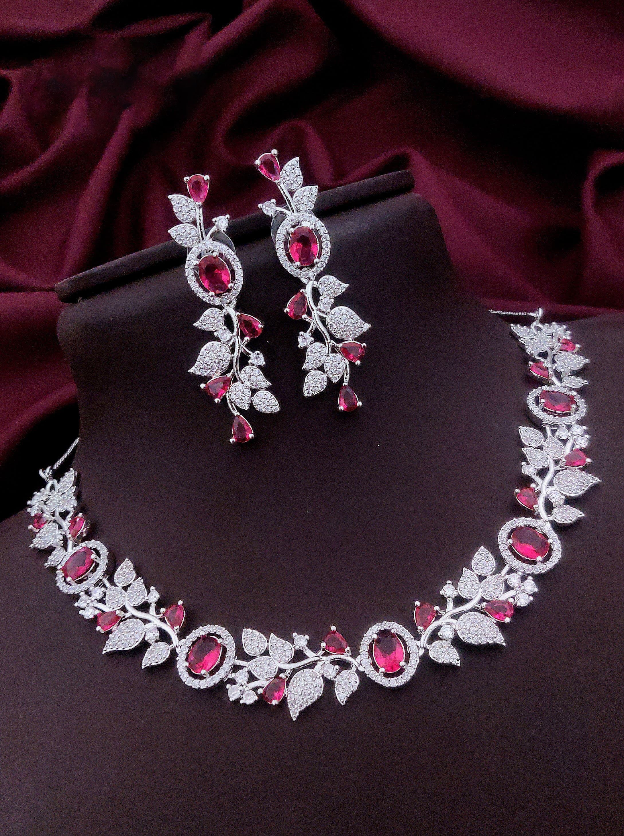 Indian Flower Design Kundan AD Choker Earrings Set | Kundan Jewelry | AD Jewelry | Pakistani Choker Set | Traditional Jewelry