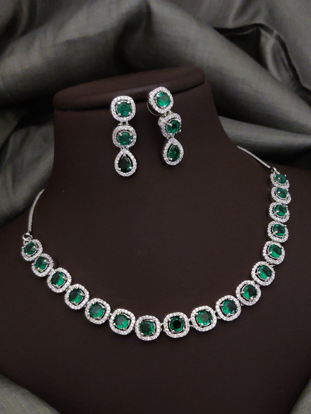Bridal Silver Plated CZ Choker Earrings Set | Kundan Jewelry | AD Jewelry | Pakistani Choker Set | Traditional Jewelry