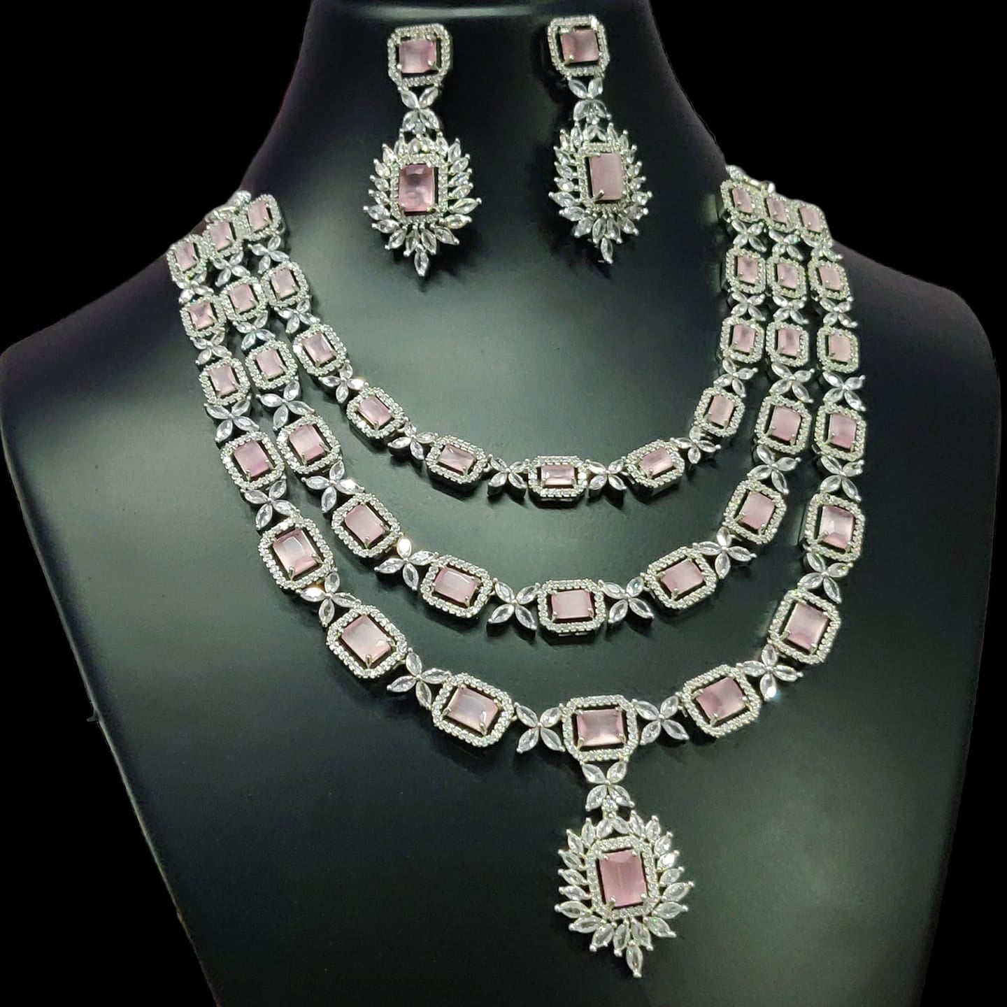 Triple Layer CZ Kundan Necklace Earrings Set | Kundan Jewelry | AD Jewelry | Indian Jewelry | Traditional Jewelry