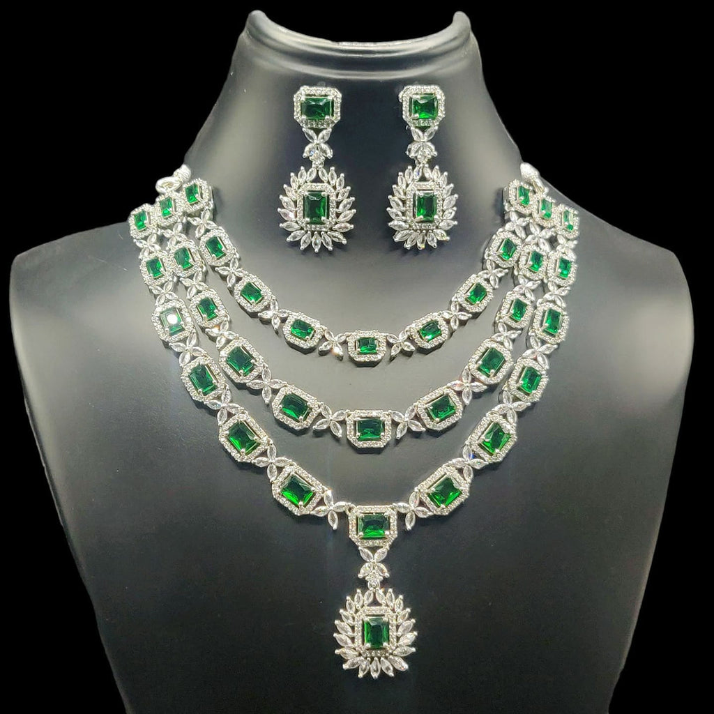 Triple Layer CZ Kundan Necklace Earrings Set | Kundan Jewelry | AD Jewelry | Indian Jewelry | Traditional Jewelry