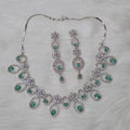 Pakistani Silver Finish CZ Choker Earrings Set For Wedding