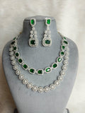 Wedding Double Layered AD Floral Design Necklace Earrings Indian Jewelry