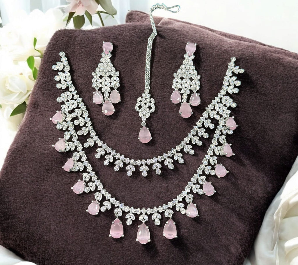 Floral Double Layer AD Choker Earrings Set | Kundan Jewelry | AD Jewelry | Indian Jewelry | Traditional Jewelry