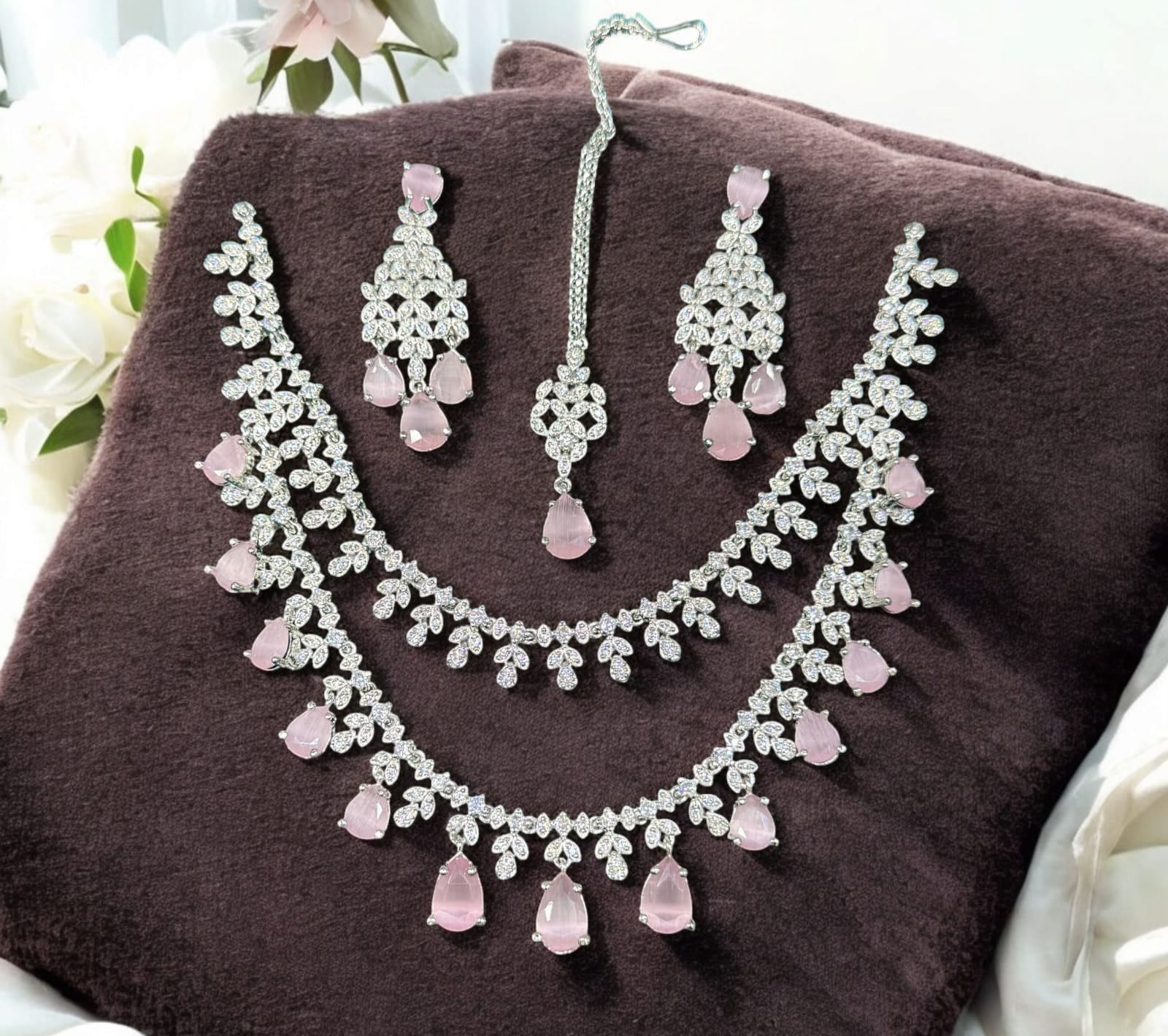 Floral Double Layer AD Choker Earrings Set | Kundan Jewelry | AD Jewelry | Indian Jewelry | Traditional Jewelry