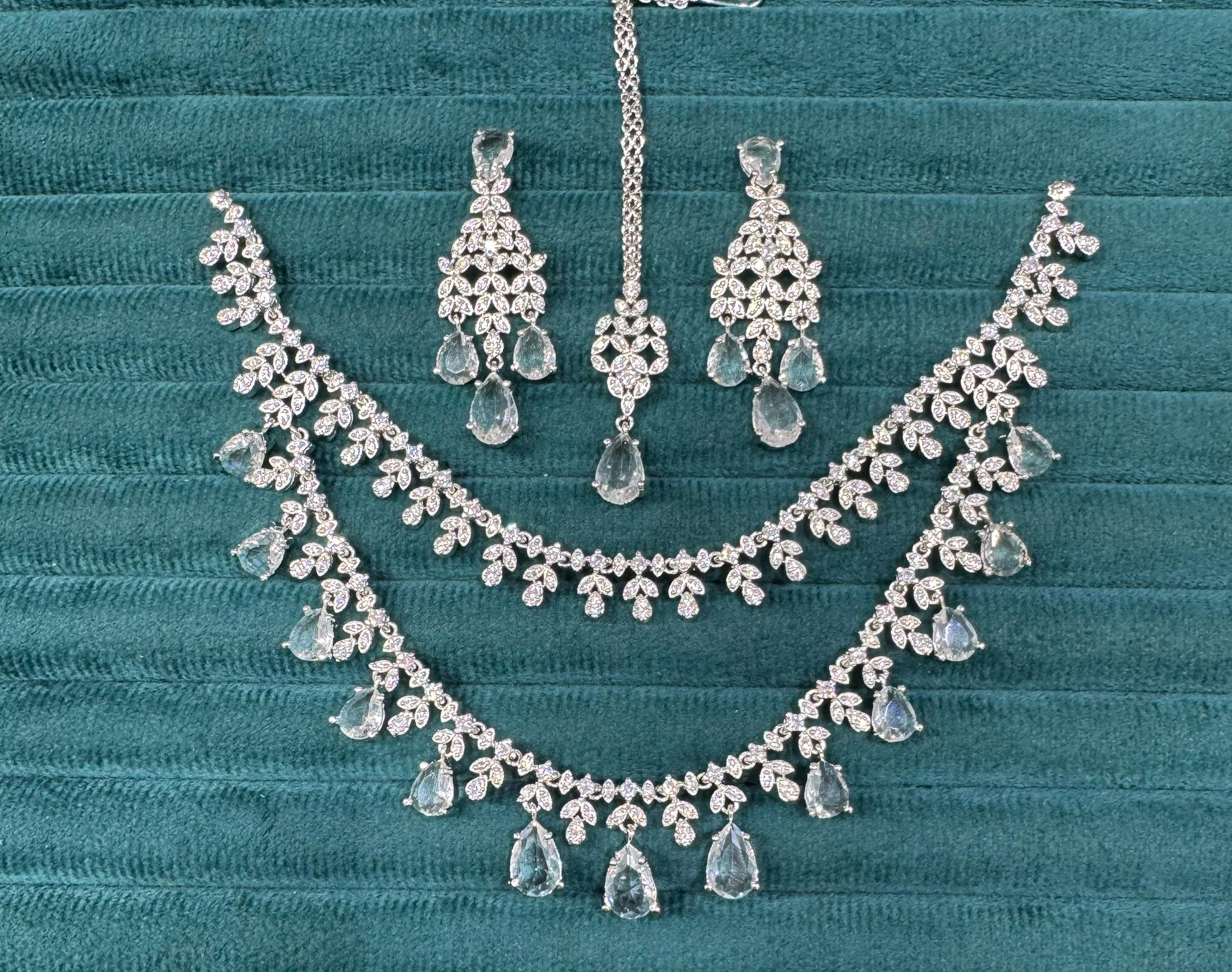 Floral Double Layer AD Choker Earrings Set | Kundan Jewelry | AD Jewelry | Indian Jewelry | Traditional Jewelry