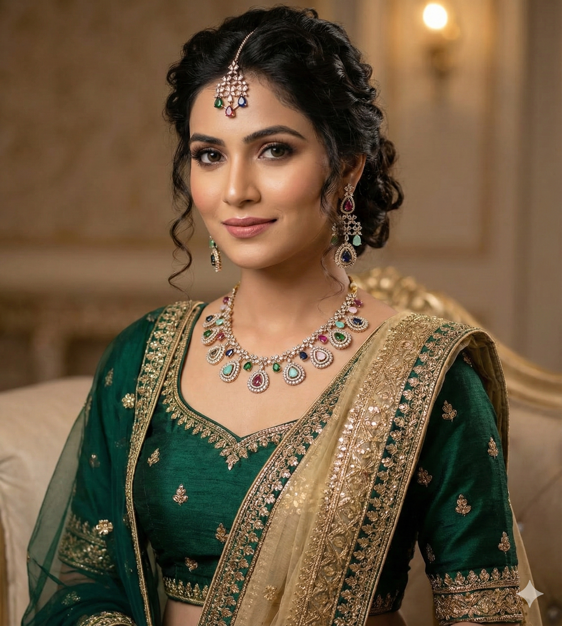 Multicolor Stone Studded Bridal Necklace Set with Earrings & Maangtika | Indian Jewellery | Stone Jewellery | Indian Necklace Set