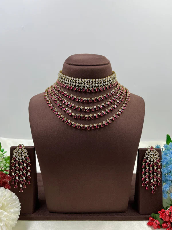 Victorian American Diamond Premium Necklace Set With Earning Luxury Bridal & Wedding Party Wear Jewellery for Women