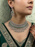 Luxury American Diamond Bridal Choker Necklace Set with Long Earrings – Gold Finish Wedding Jewellery
