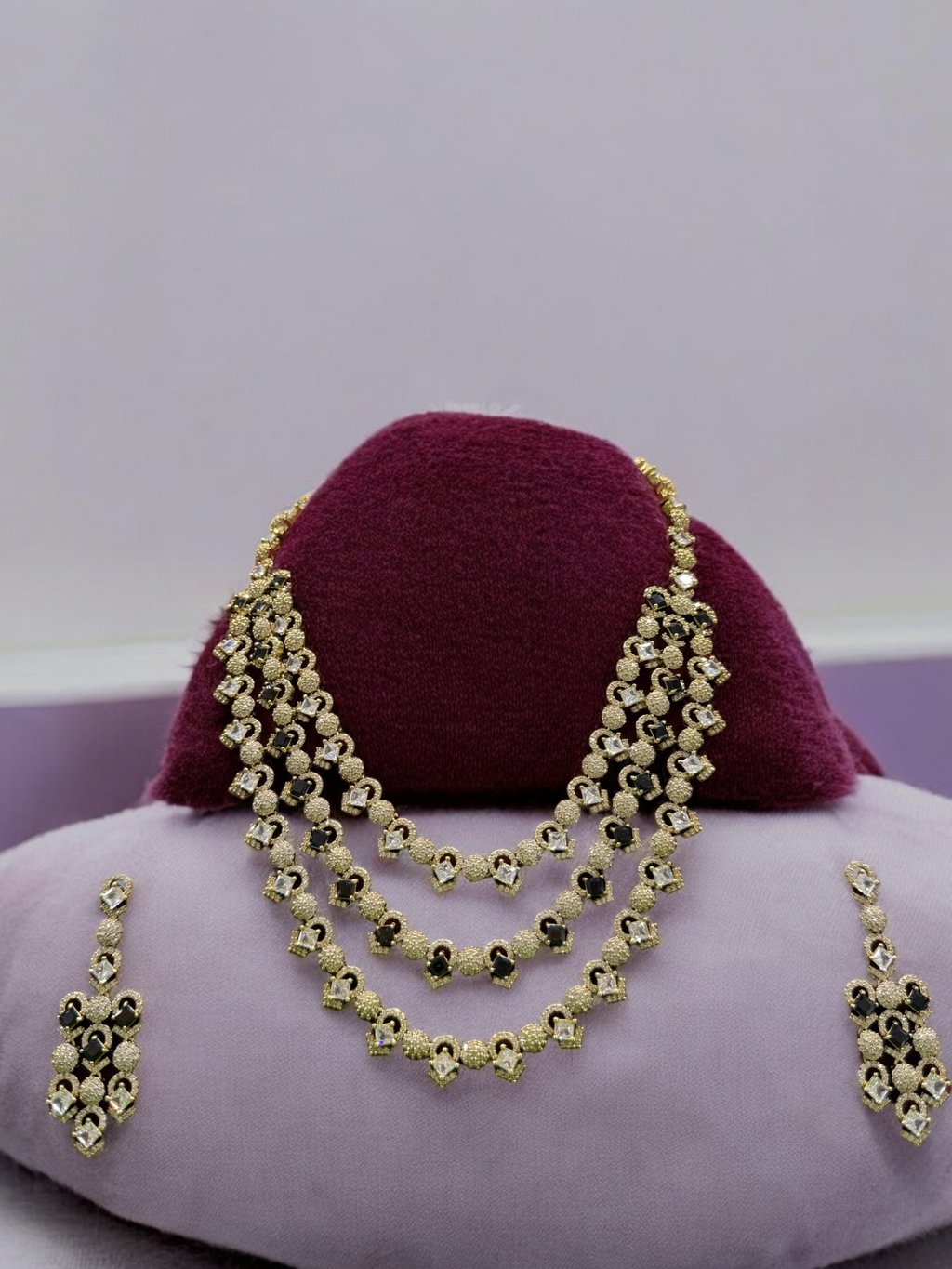 Rajsthani Golden Multi Layer Kundan Necklace Earrings Set, Jaipuri Golden Layered Pearl Necklace Set, Indian Gold Layered Kundan Jewelry Set, Indian Kundan Necklace Set