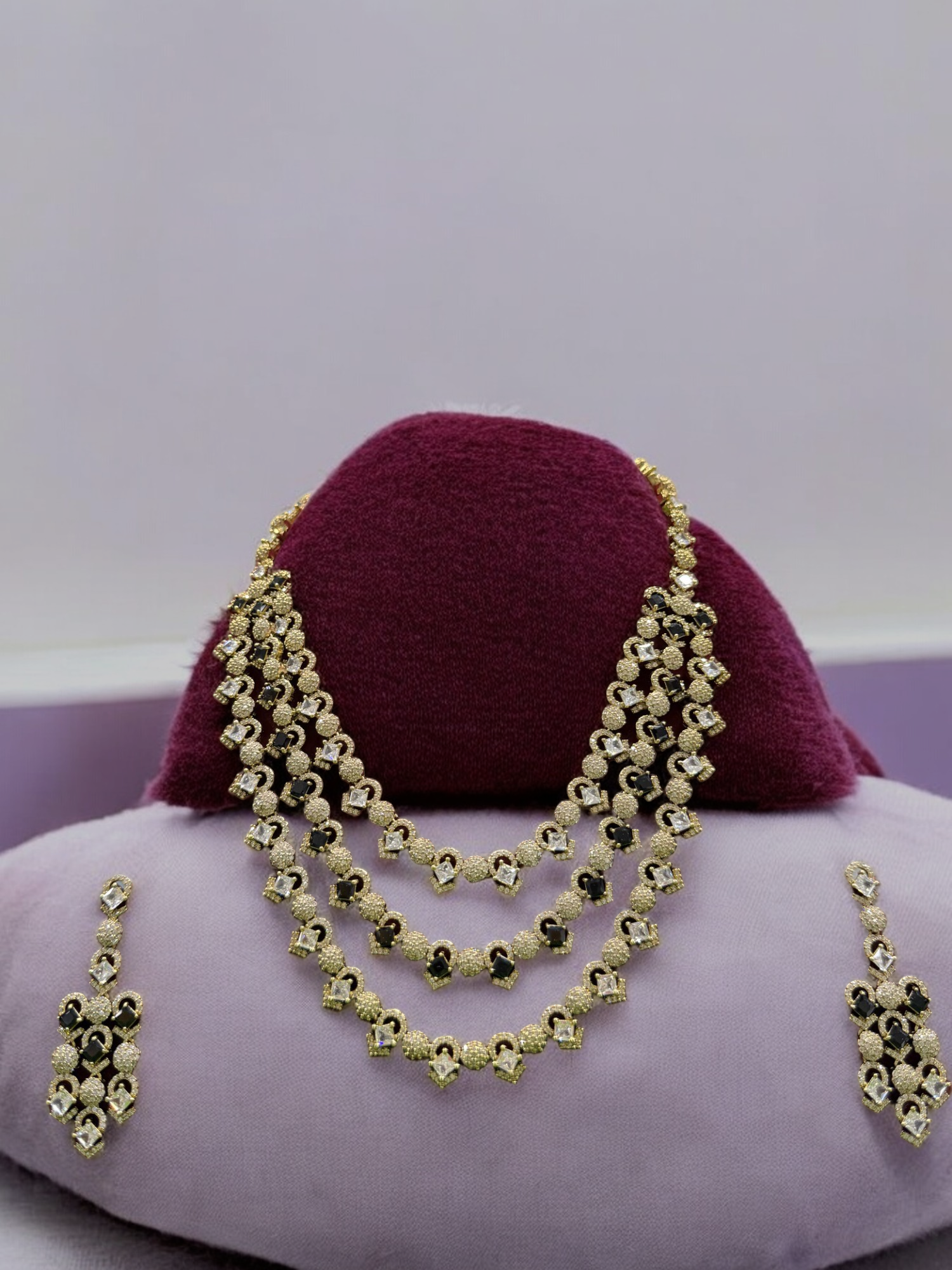 Rajsthani Golden Multi Layer Kundan Necklace Earrings Set, Jaipuri Golden Layered Pearl Necklace Set, Indian Gold Layered Kundan Jewelry Set, Indian Kundan Necklace Set