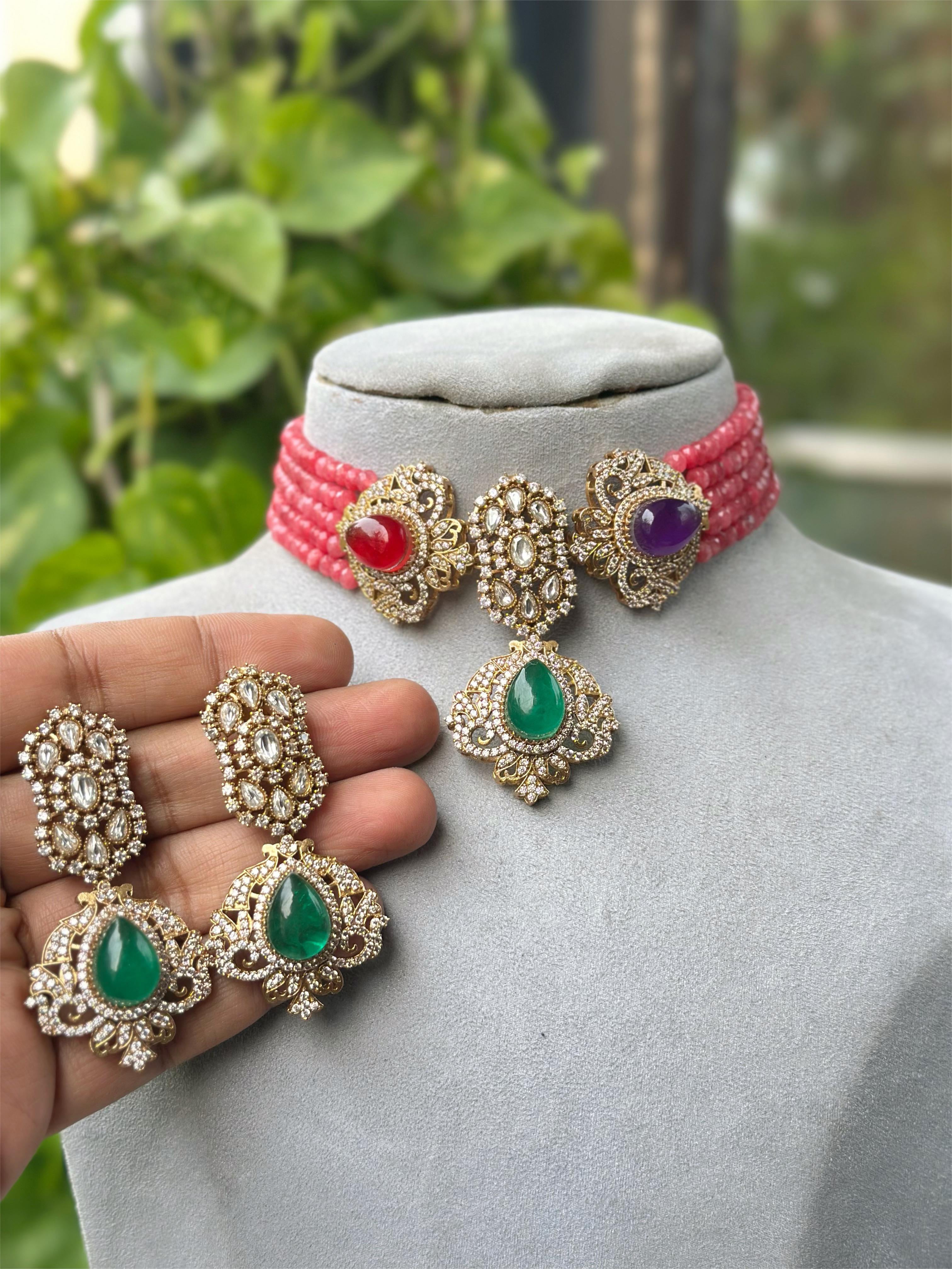 Pakistani Gold Plated Wedding Choker Earrings Jewelry Set
