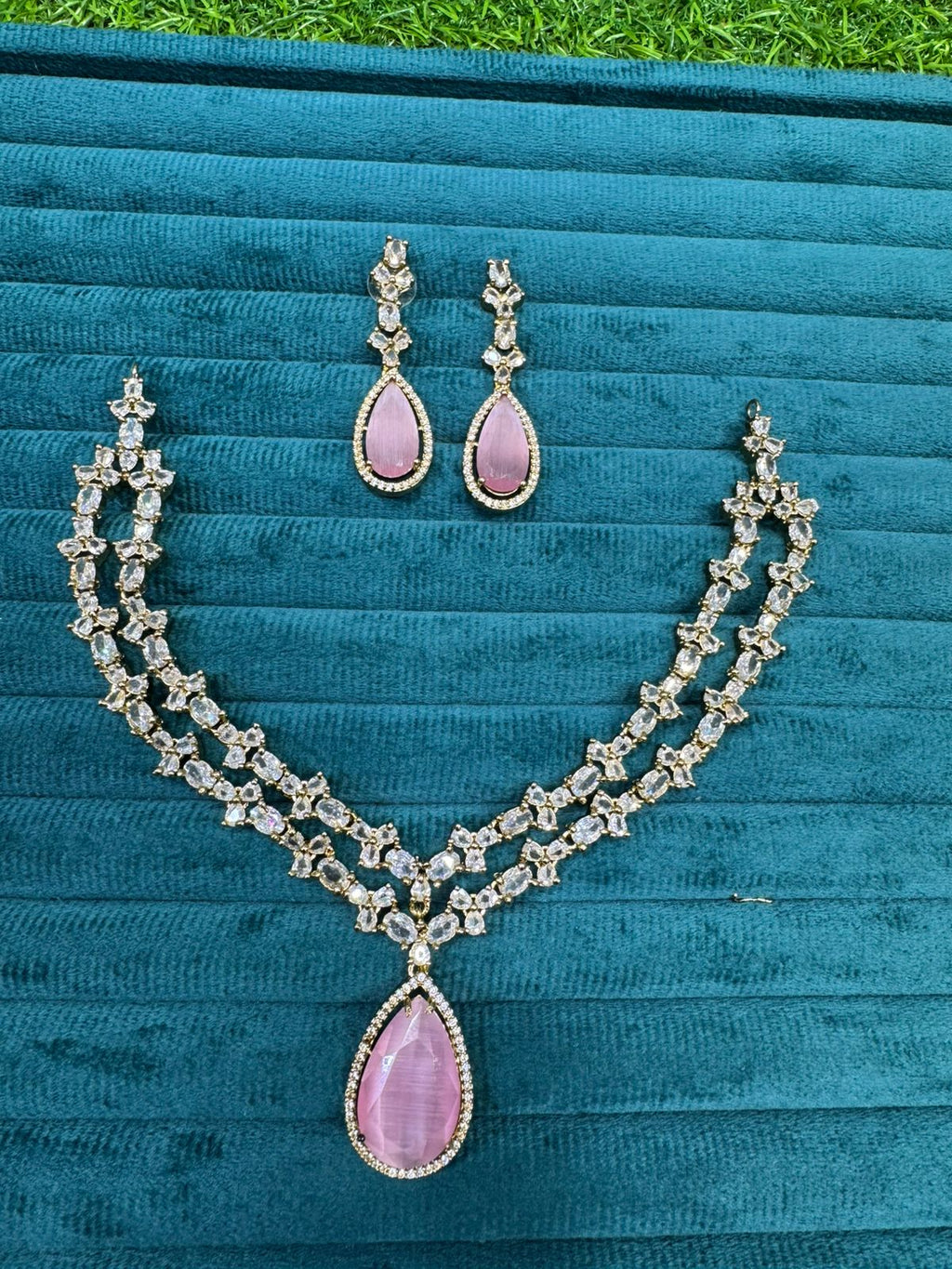Double Layer Gold Plated Teardrop Necklace Earrings Set