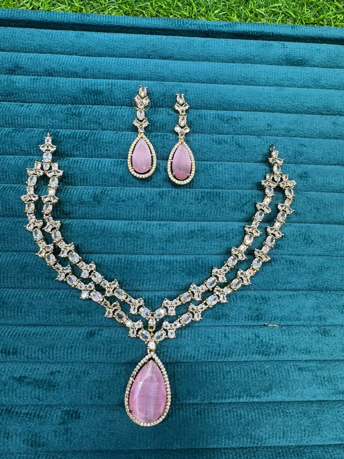 Double Layer Gold Plated Teardrop Necklace Earrings Set