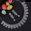 Elegant AD Choker Set for Bridal Pakistani Wedding Jewelry with American Diamond and Silver Finish