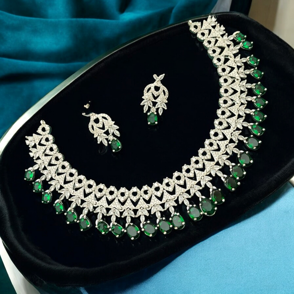 Indian CZ Choker Earrings Bridal Jewellery Set, Indian AD Choker, CZ earrings Set, Wedding AD Jewelry, Pakistani Jewelry Set