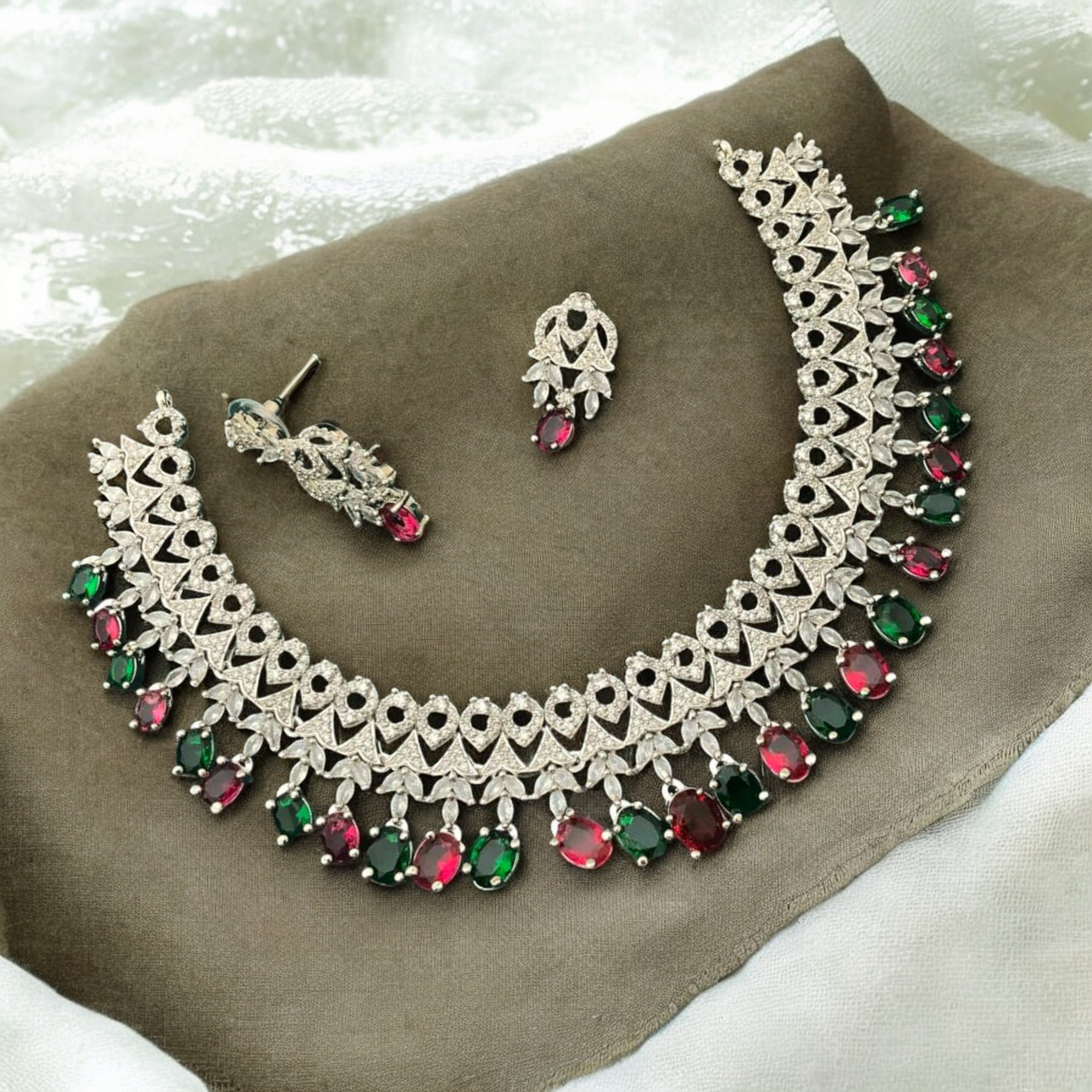 Indian CZ Choker Earrings Bridal Jewellery Set, Indian AD Choker, CZ earrings Set, Wedding AD Jewelry, Pakistani Jewelry Set