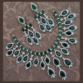 Shabnam American Diamond Emerald Wedding Necklace with EarringsCZ Ethnic Premium Design Necklace Earrings